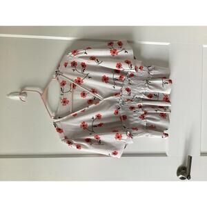 Blush Floral Wrap Top Women L Boho Chic‎ V-Neck Blouse Ruffle Sleeve Casual